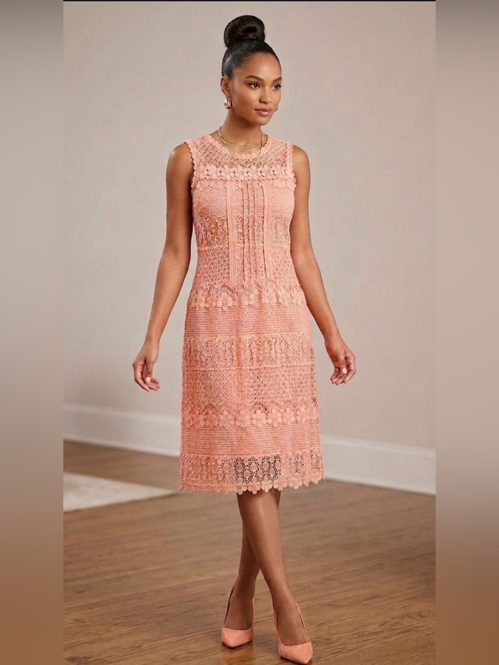 Xhilaration Coral Peach Crochet Maxi Dress